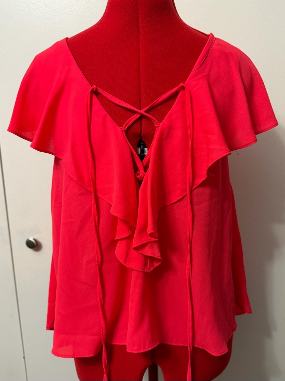 Gianni Bini Bright Red Ruffle Tie-Front Blouse